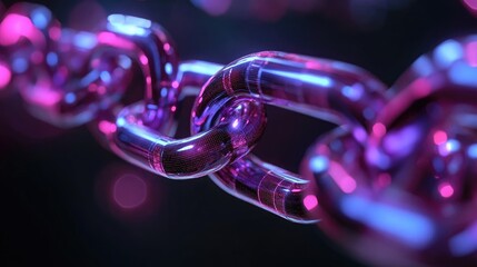 Poster - Glowing Pink and Blue Chains with Light Effects on Dark Background