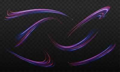 Fototapete - Car road silhouette with light and motion effect. Vector image of colorful light trails with motion blur effect, long time exposure isolated on background.	