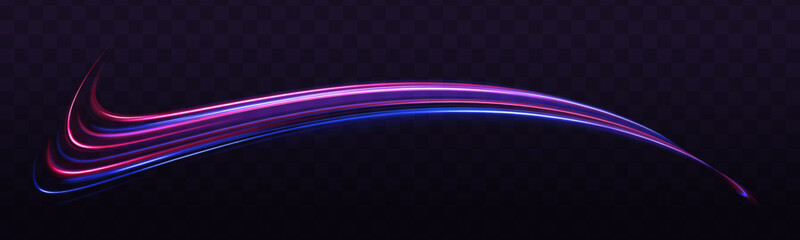Fototapete - Vector illustration shows fast-moving light streaks creating a tunnel effect with neon blue and orange hues. The swirling motion emphasizes speed and futuristic technology. Ideal for dynamic digital a