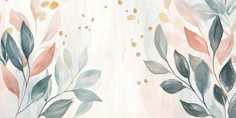 Poster - Floral Flourish: A delicate watercolor painting unveils an elegant array of leaves and blossoms in soft, muted tones, perfect for conveying a sense of natural beauty and serenity.