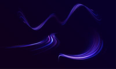 Poster - Futuristic light motion effects on a black background, showcasing fast-moving neon stripes and creative illustrations of high-speed concepts, ideal for visualizing technology and progress.	