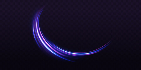 Fototapete - Vector light speed trails swirl across a dark background with blue and orange neon glows. The motion lines create a dynamic sense of fast movement. Perfect for futuristic and tech designs.