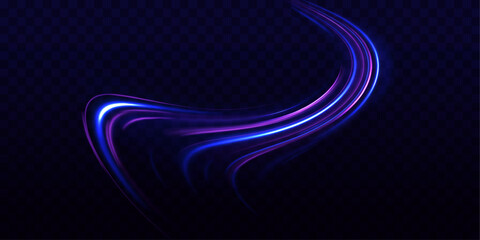 Fototapete - Long exposure neon streaks create a blur of blue and red light on a dark road scene. The abstract effect conveys fast speed and energetic motion. Great for sports, racing, or tech themes.
