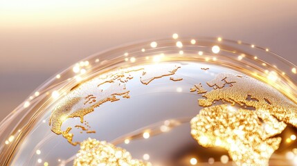 Poster - Glowing World Map with Golden Particles and Soft Background Light