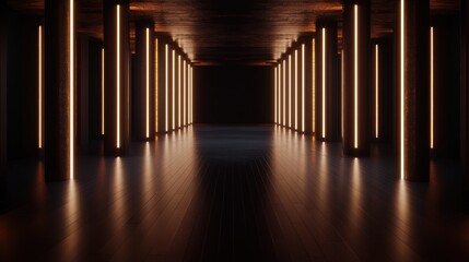 Canvas Print - Empty dark neon column hallway
