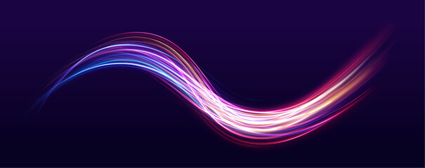 Fototapete - Vector speed light trails in red and blue streak dynamically with motion blur. The long exposure effect adds realistic energy and fast pace. Perfect for night racing or futuristic visuals.