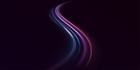 Poster - Abstract vector background features glittering fire flare traces in neon orange and blue. The high-speed swirl effect symbolizes rapid motion and technology. Great for dynamic presentations or website