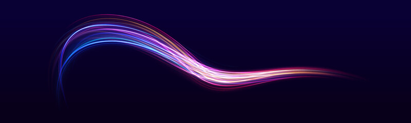 Poster - Abstract long exposure dynamic speed light trails background. Generative ai. Light trails, golden glitter glow and sparkling flare spiral swirls on transparent background.	