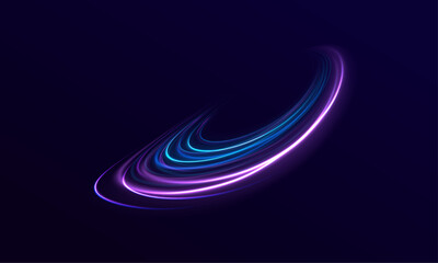 Poster - High speed effect motion blur night lights blue and red. Futuristic neon light line trails. bright sparkling background. Purple glowing wave swirl, impulse cable lines. Long time exposure. Vector	
