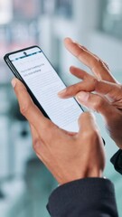Aufkleber - Hands, phone screen and website for stock exchange online for investing, tips or trading. Scroll, internet and network with male employee with information technology, ui or ux with economy research