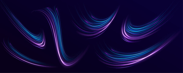 Fototapete - Abstract long exposure dynamic speed light trails background. Generative ai. Light trails, golden glitter glow and sparkling flare spiral swirls on transparent background.	