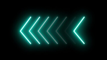 Poster - Glowing neon arrows fade in and fade out motion animation graphic, Right to left arrows blinking in a loop swipe left button