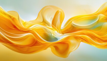 Poster - Vibrant yellow abstract waves flowing gracefully in a serene composition.