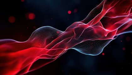 Poster - A vibrant abstract wave of red and blue light glows against a dark background.