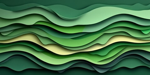 Poster - Abstract Green Layered Wave Pattern Background, Paper Carved Design, Abstract Graphic Design