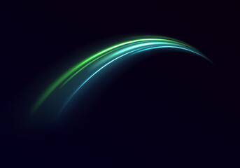 Fototapete - Green light painting reveals flowing streaks against a pitch-black background. The long exposure effect enhances a sense of time and motion. Ideal for creative visual design.