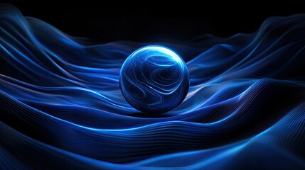 Poster - Blue Glow Sphere with Wave Pattern in Dark Background