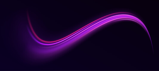 Fototapete - Abstract neon light trails curve through the dark like flowing energy. The glowing lines pulse with motion, creating a futuristic sense of speed. Perfect for tech or sci-fi design.