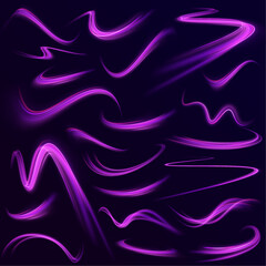 Wall Mural - set of bright neon speed lines. high speed effect motion blur night lights in blue and red colors, a