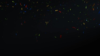 Poster - 3d rendering animation of falling confetti with multiple color on a dark background