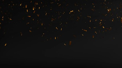 Poster - 3d rendering animation of falling confetti with gold color on a dark background