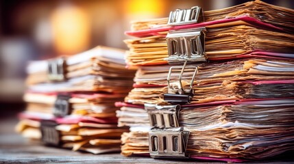 Poster - Neatly stacked papers flowing into a ribbon path concept for streamlined organization and effective document management