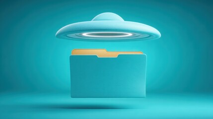 Poster - Illuminated blue folder emitting soft light symbolizing clarity and organization in a creative workspace environment