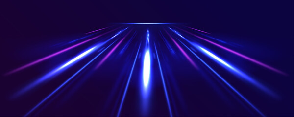 Wall Mural - luminous bright background. high speed effect motion blur night lights blue and red. abstract neon l