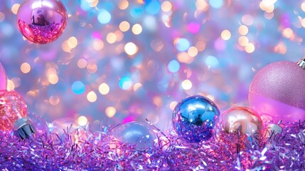 Poster - Colorful Ornaments and Shimmering Tinsel Background for Celebrations