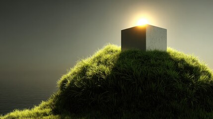 Poster - A quaint small building standing proudly on a hill against a vast sky symbolizing stability and business focus
