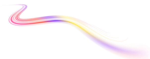 Fototapete - Neon swirls on a white background PNG. Acceleration speed motion on night road. Magic moving fast speed police lines.	