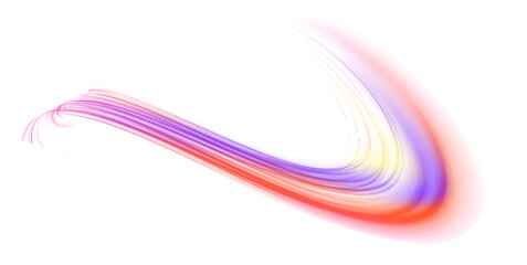 Fototapete - Abstract background of neon curved lines and light rays on white background PNG. Sport car is made of polygons, lines and connected dots.	
