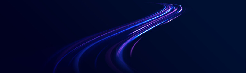 Wall Mural - blue light rays and stripe lines create a fast motion background. radial spirals glow with neon airf