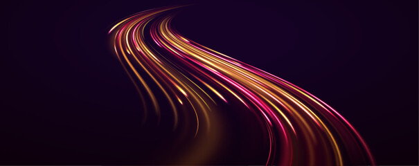 Wall Mural - neon futuristic network technology glows on a dark background. movement and speed effects highlight 