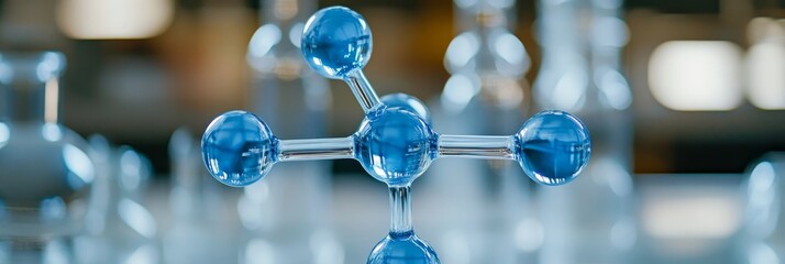 Poster - Luminous Blue Molecular Structure With Connected Nodes And Bright Energy, Crisp Focus, Vibrant