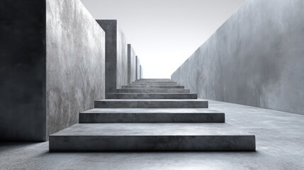 Poster - Concrete staircase leading upwards towards a peaceful workspace symbolizing clarity and purpose in a modern setting