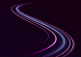 Wall Mural - high-speed light line in the form of a road and a highway in a night city. abstract technology futur