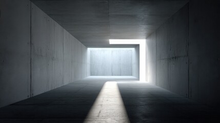 Poster - desolate long dark hallway evoking feelings of mystery and intrigue with shadows and dim lighting cr