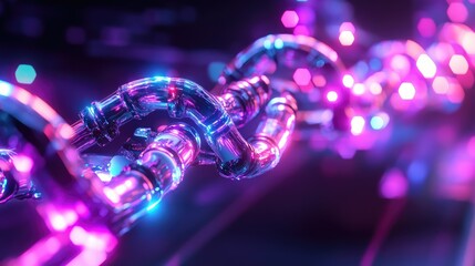 Poster - Colorful Abstract Chain Links with Bokeh Effects and Glow Lights