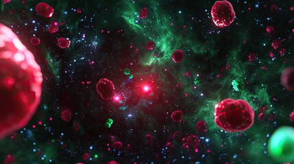Poster - Colorful Abstract View of Microorganisms in Cosmic Surroundings