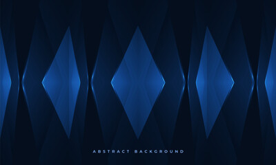 Leinwandbilder - Abstract blue background with geometric dynamic glowing triangle shapes. Modern trendy dark blue backdrop for business, corporate, brochure, banner, cover or poster. Vector illustration