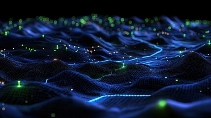 Poster - Vibrant Abstract Digital Landscape with Bright Colorful Lights