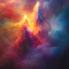 colorful abstract nebula cloud with red yellow orange blue and purple hues.