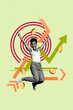 © deagreez - Sketch template collage of people jump win on green background with coins arrows button figure