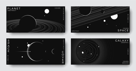 Wall Mural - set of abstract space astronomy horizontal backgrounds. linear galaxy, solar system, planet, black h
