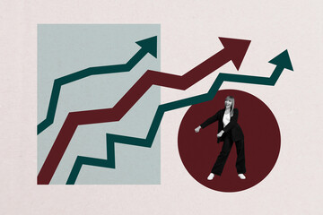 Poster - Poster banner collage of person stand near arrows graphs on white background