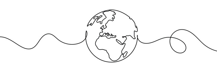 Aufkleber - Earth globe one line drawing of world map vector illustration minimalist design of minimalism isolated on white background 
