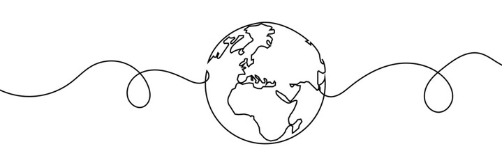 Aufkleber - Earth globe one line drawing of world map vector illustration minimalist design of minimalism isolated on white background 