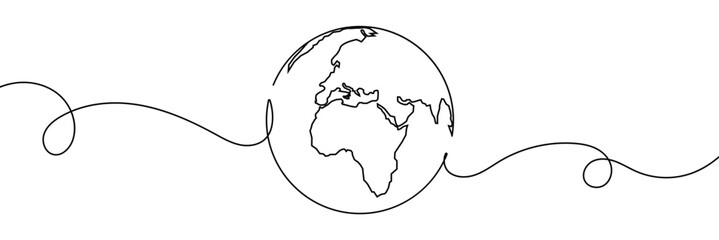 Aufkleber - Earth globe one line drawing of world map vector illustration minimalist design of minimalism isolated on white background 