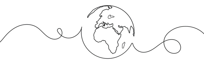 Aufkleber - Earth globe one line drawing of world map vector illustration minimalist design of minimalism isolated on white background 